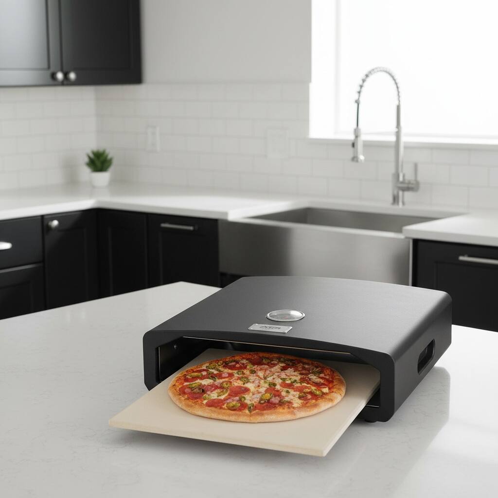 Alt View 5. Forest'nSky - Portable Stovetop Pizza Oven Kit with 12" Stone & Peel, Compatible Gas/Electric Ranges, Camping & Home Use, Black - Black.