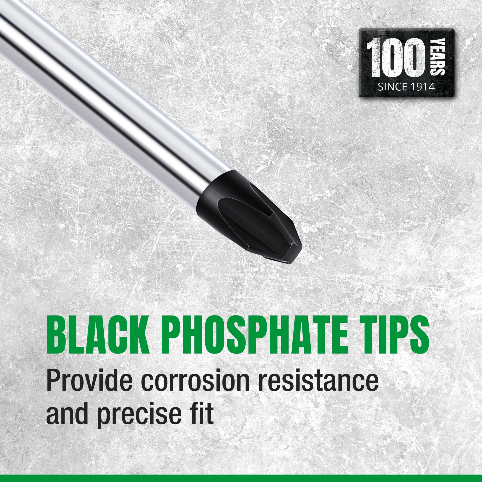 100 YEARS SINCE 1914

BLACK PHOSPHATE TIPS  
Provide corrosion resistance and precise fit