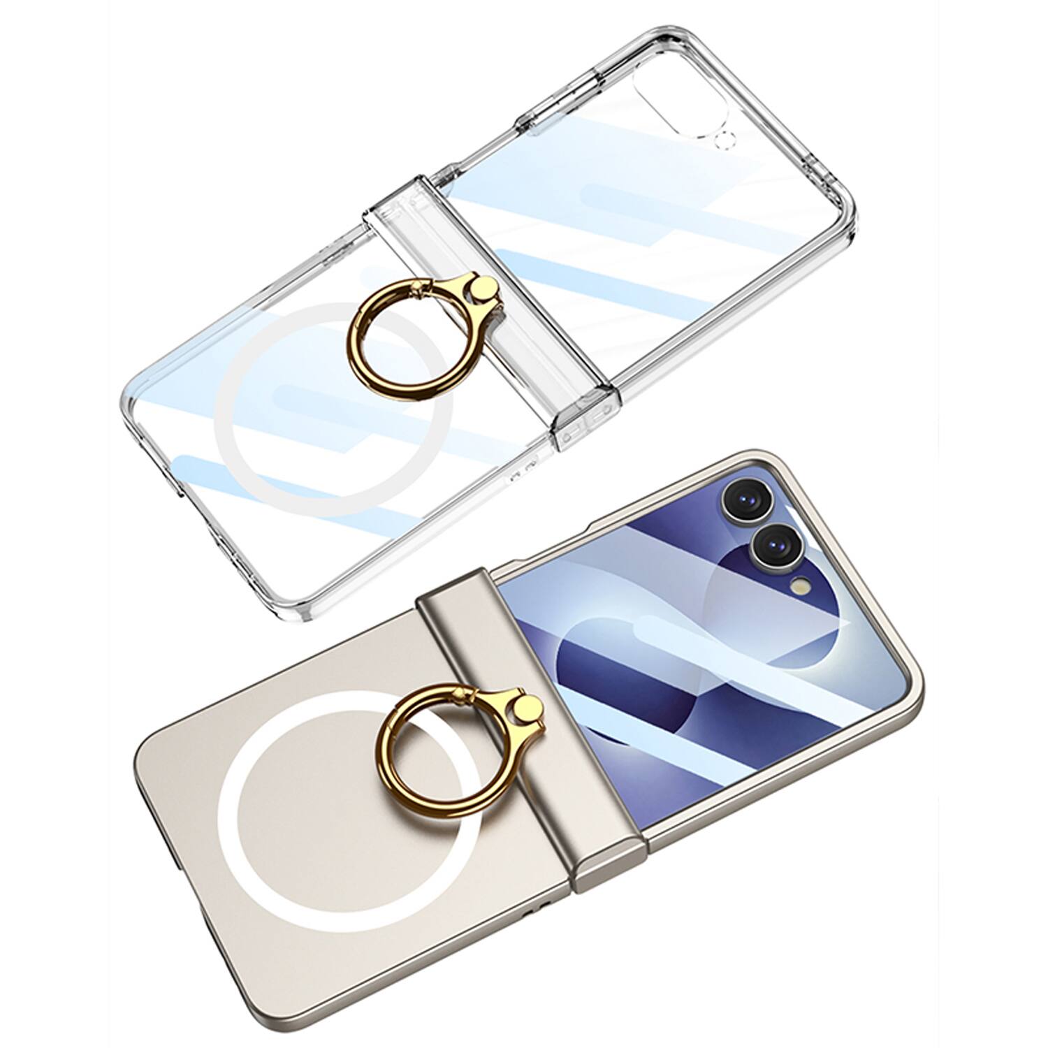 Left. Dteck - Magnetic Slim Case for Samsung Galaxy Z Flip8 Built-in Screen Protector & Grip Ring Kickstand,Shockproof Hard PC Cover - Blue.