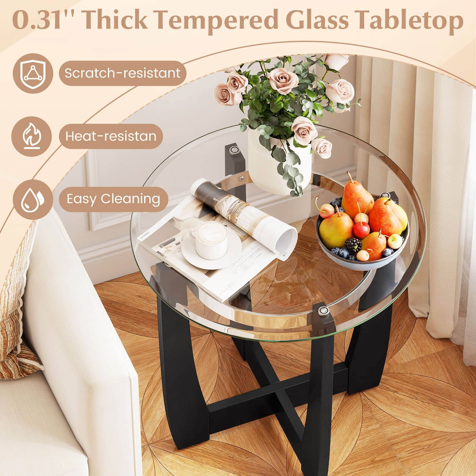 0.31" Thick Tempered Glass Tabletop

- Scratch-resistant
- Heat-resistant
- Easy Cleaning