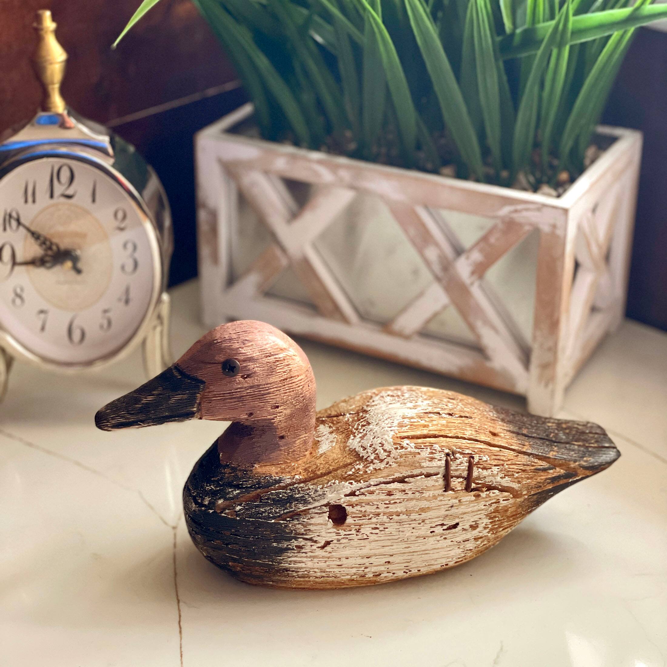 Alt View 3. Things2Die4 - Rustic Hand-Carved Wooden Duck Decoy 9.5" Vintage Folk Art Mallard Statue Decor - Brown.