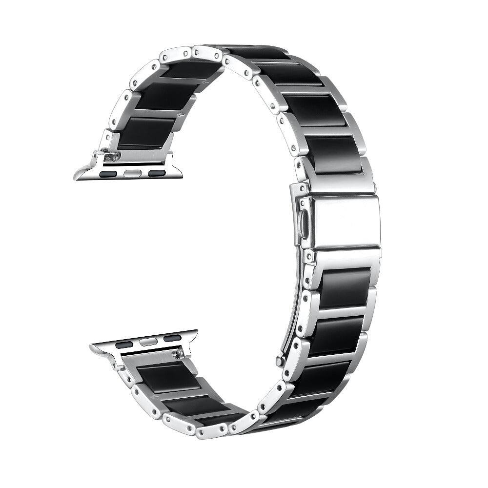 Angle. Posh Tech - Alec Stainless Steel + Resin Band for Apple Watch - Silver/Black.