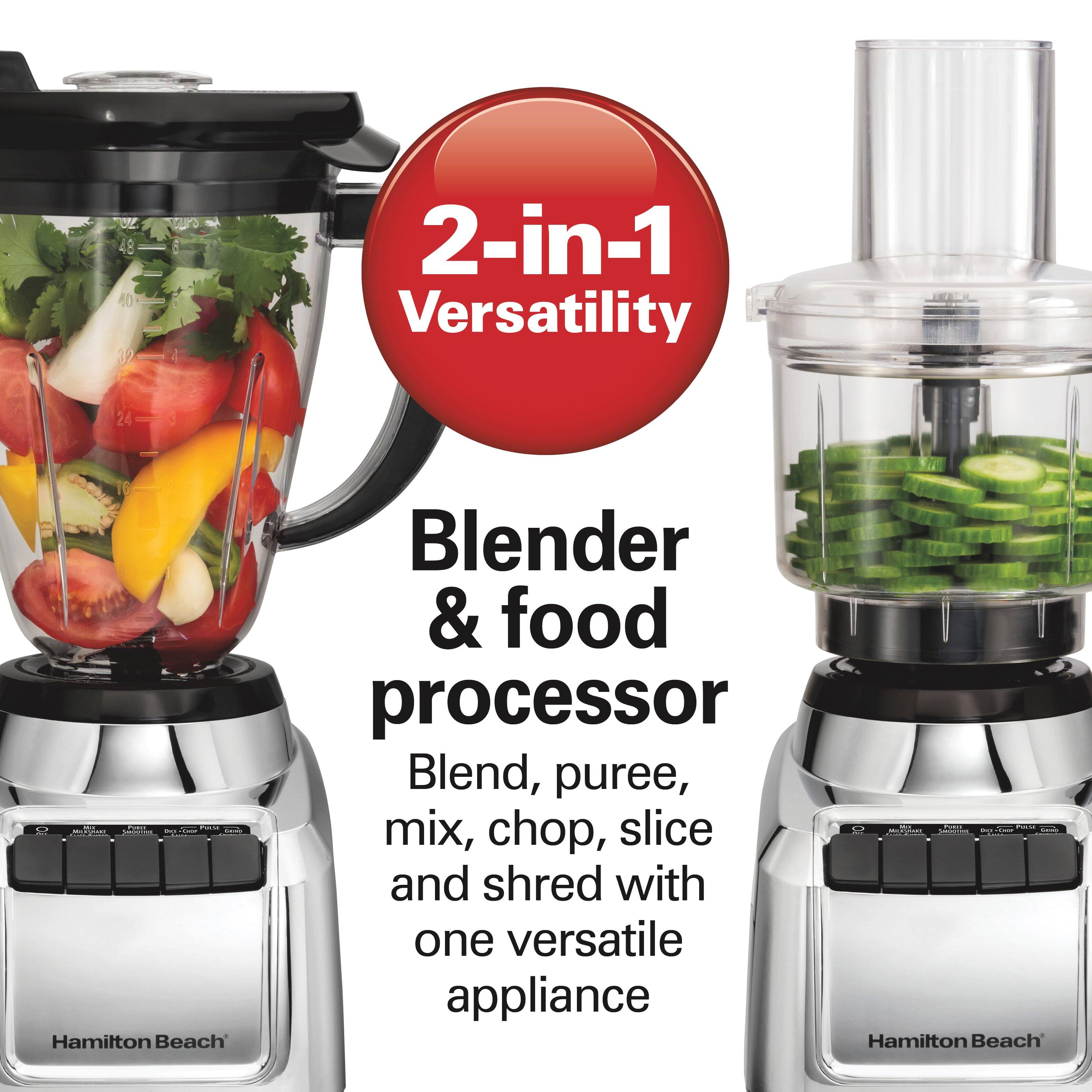 2-in-1 Versatility

Blender & food processor

Blend, puree, mix, chop, slice and shred with one versatile appliance