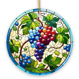 OrnamentallyYou - Grape Window Art Stained Glass Style Ceramic Ornament Christmas Gift and Decor - Multi-colored