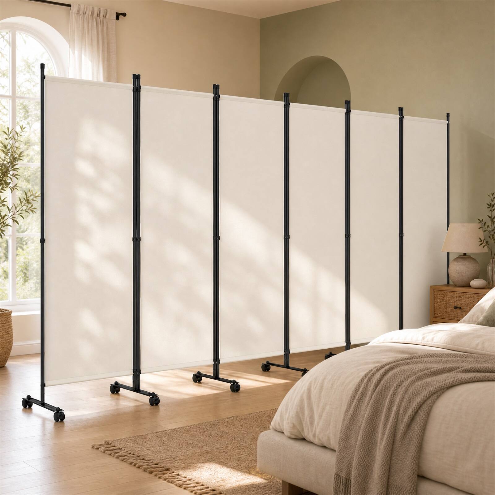 Alt View 1. Costway - Costway Room Divider, 6-Panel Folding Privacy Screen with Lockable Rolling Wheels for Home - Beige.