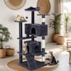 Front. Bestier - 54-Inch Multi-Level Cat Tree with Scratching Posts and Dangling Jingle Ball, Plush Cat Climbing Tower for Indoor Cats - Dark Blue.