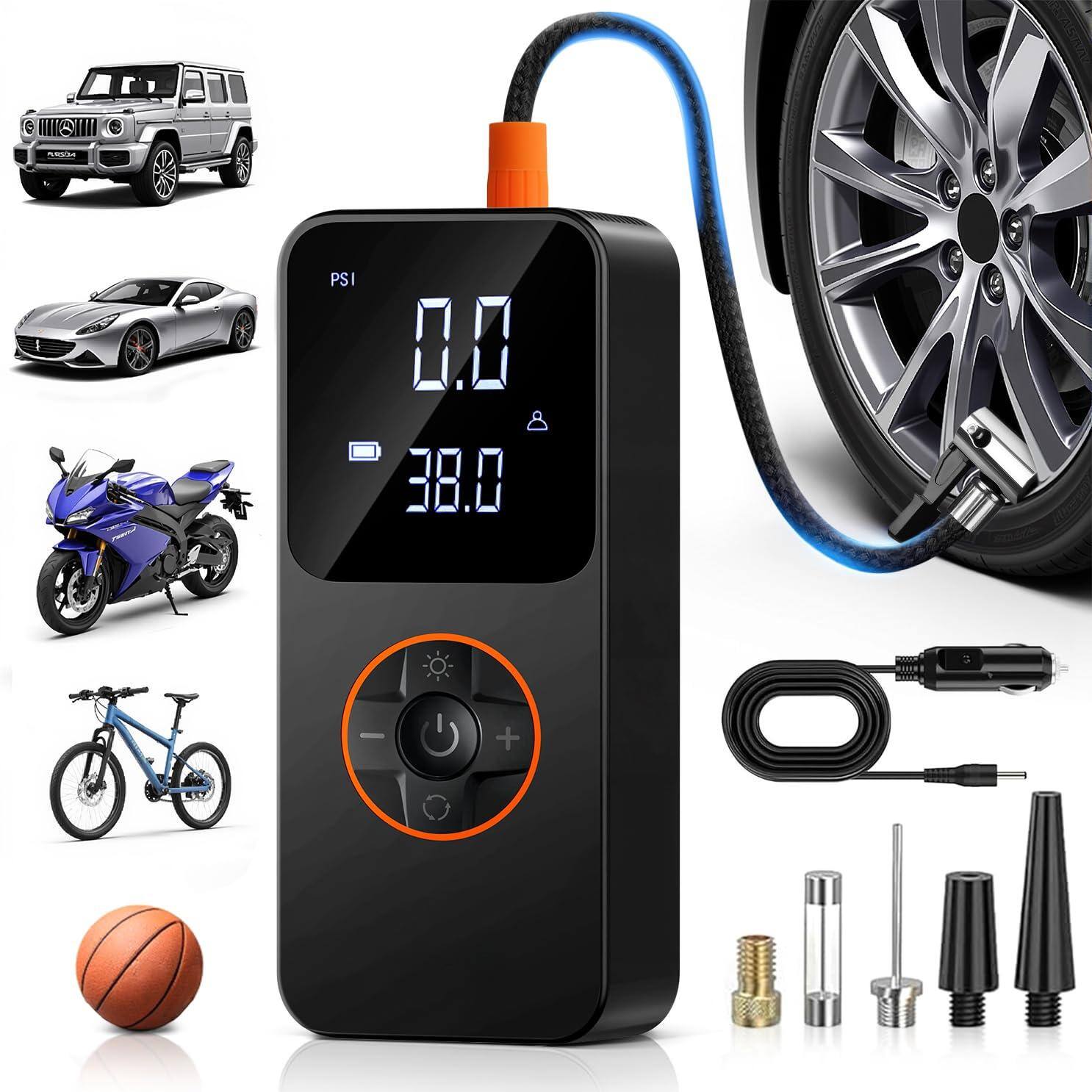 JETRANSPORT - Tire Inflator Portable Air Compressor-air Pump 150psi Cordless Electric For Car Bike Ball With Gauge Dual-u - Obsidian