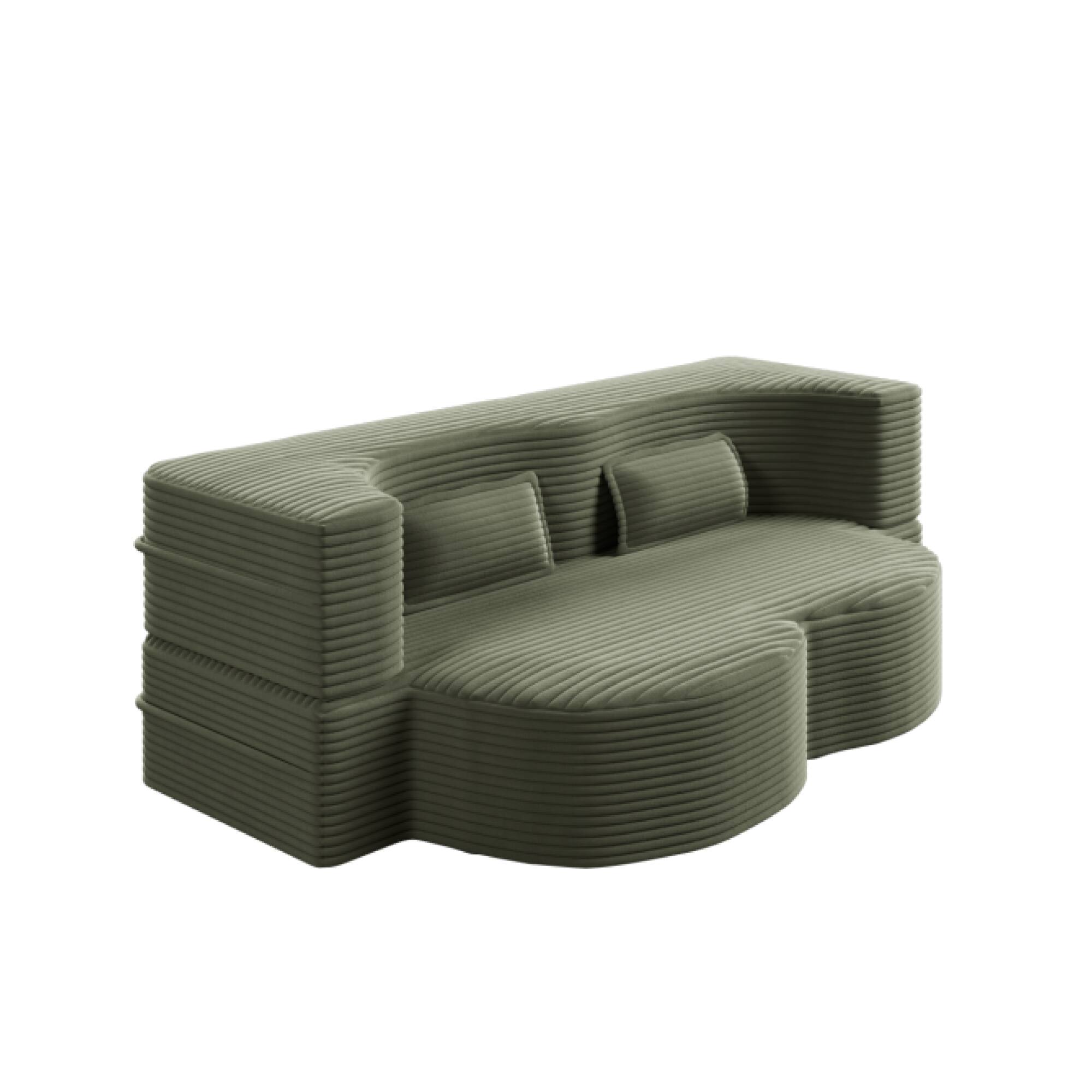 Alt View 5. GOODSILO - Convertible Plush Corduroy Floor Sleeper Sofa with Dual Pillows for Living Room and Guest Use - Green.