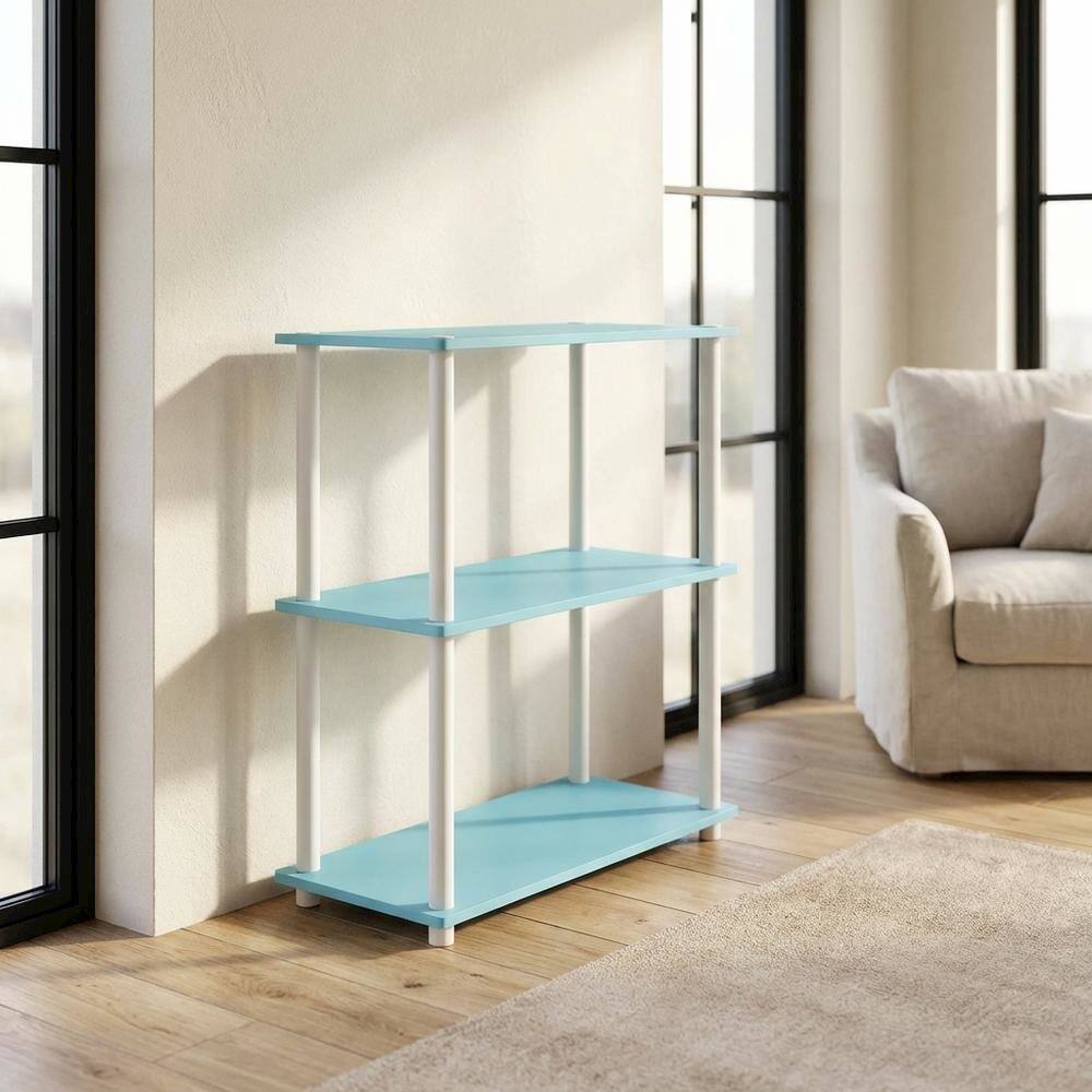 Left. FurniFact - Engineered Wood Bookcase with Adjustable Shelves for Durable Storage - Light Blue/White.