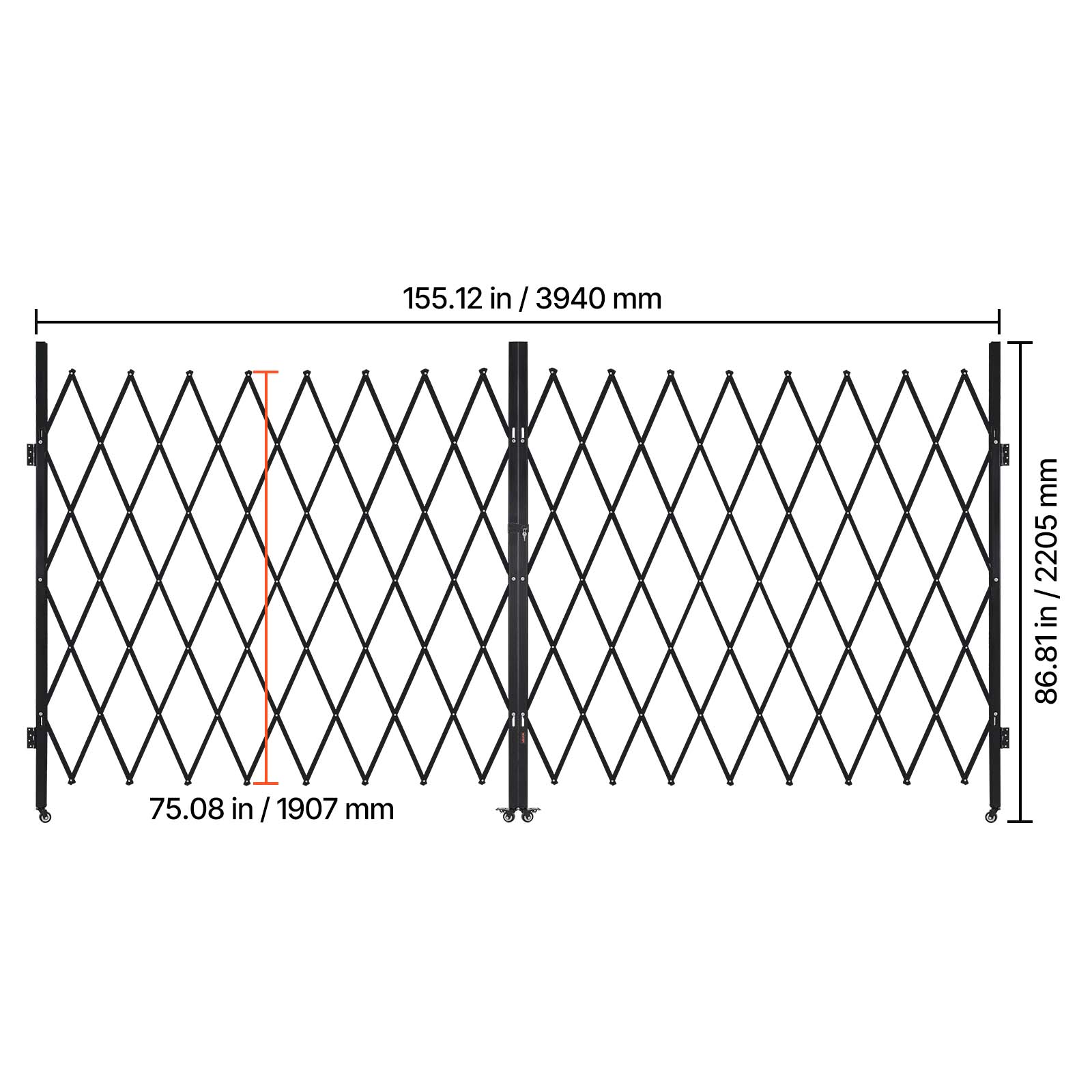 155.12 in / 3940 mm  
75.08 in / 1907 mm  
86.81 in / 2205 mm