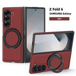 Dteck - Magnetic Case for Samsung Galaxy Z Fold6,Shockproof Hard PC Back Cover,Rugged Phone Cover with Rotatable Metal Kickstand - Red