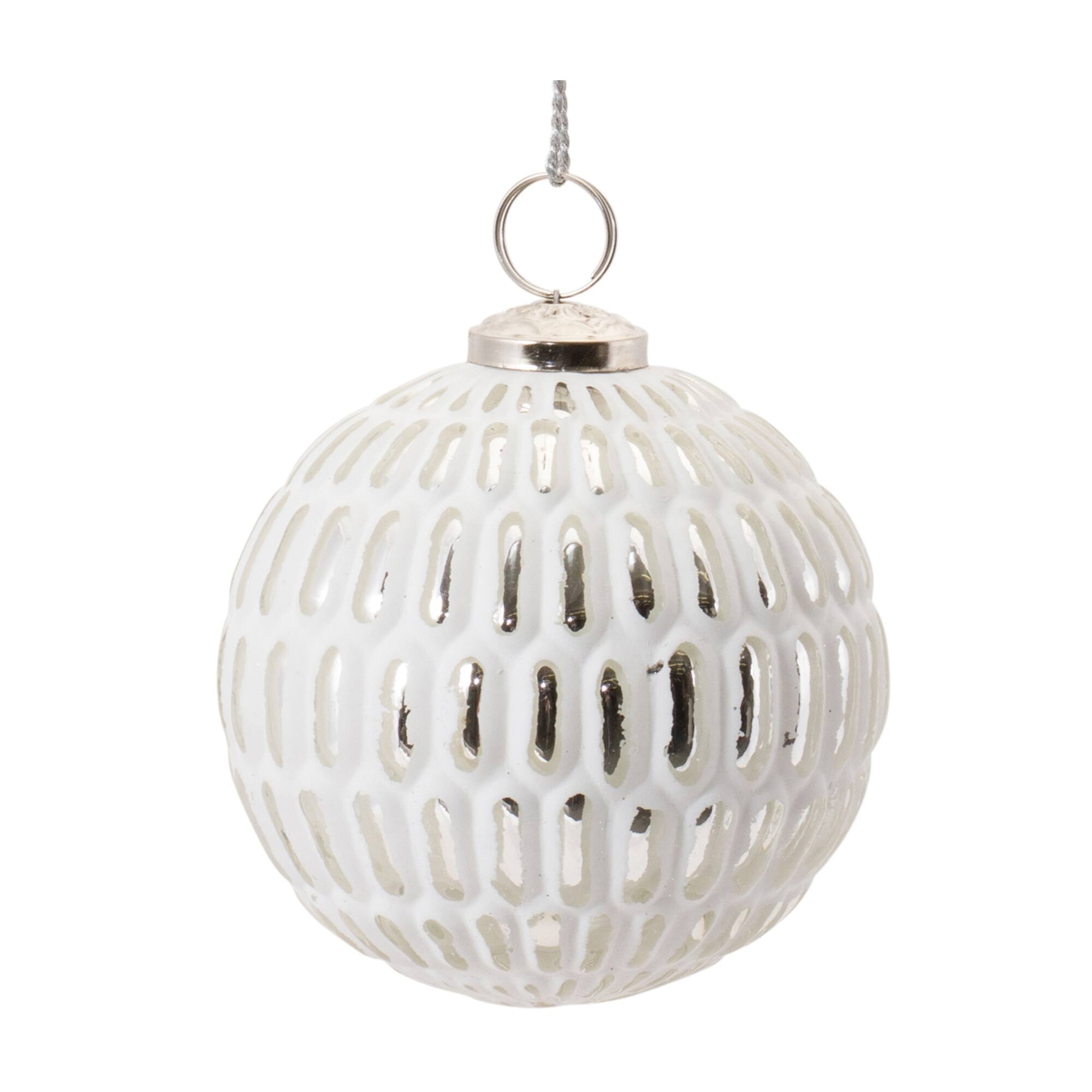 Back. BreeBe - Frosted Glass Ball Ornament (Set of 6) - White, Silver.