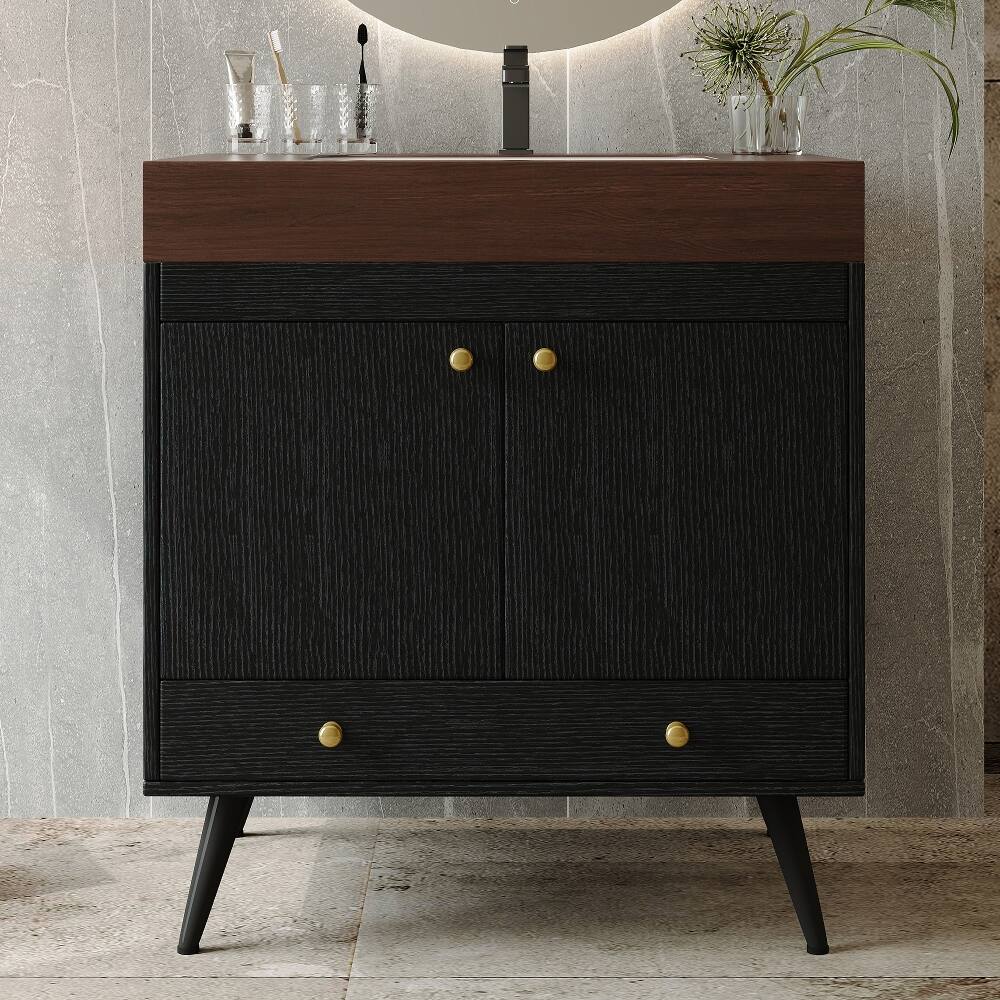 Angle. Loheer - Loheer 30 inch freestanding bathroom vanity Faux Marble Top - Black, Gold, Walnut, White.
