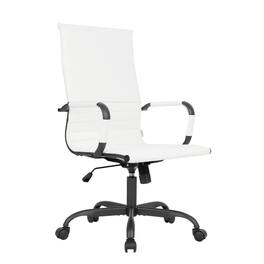 LeisureMod - Harris Ergonomic High-Back Office Chair Leather Upholstery, Adjustable Swivel, Tilt, and Black Iron Frame - White