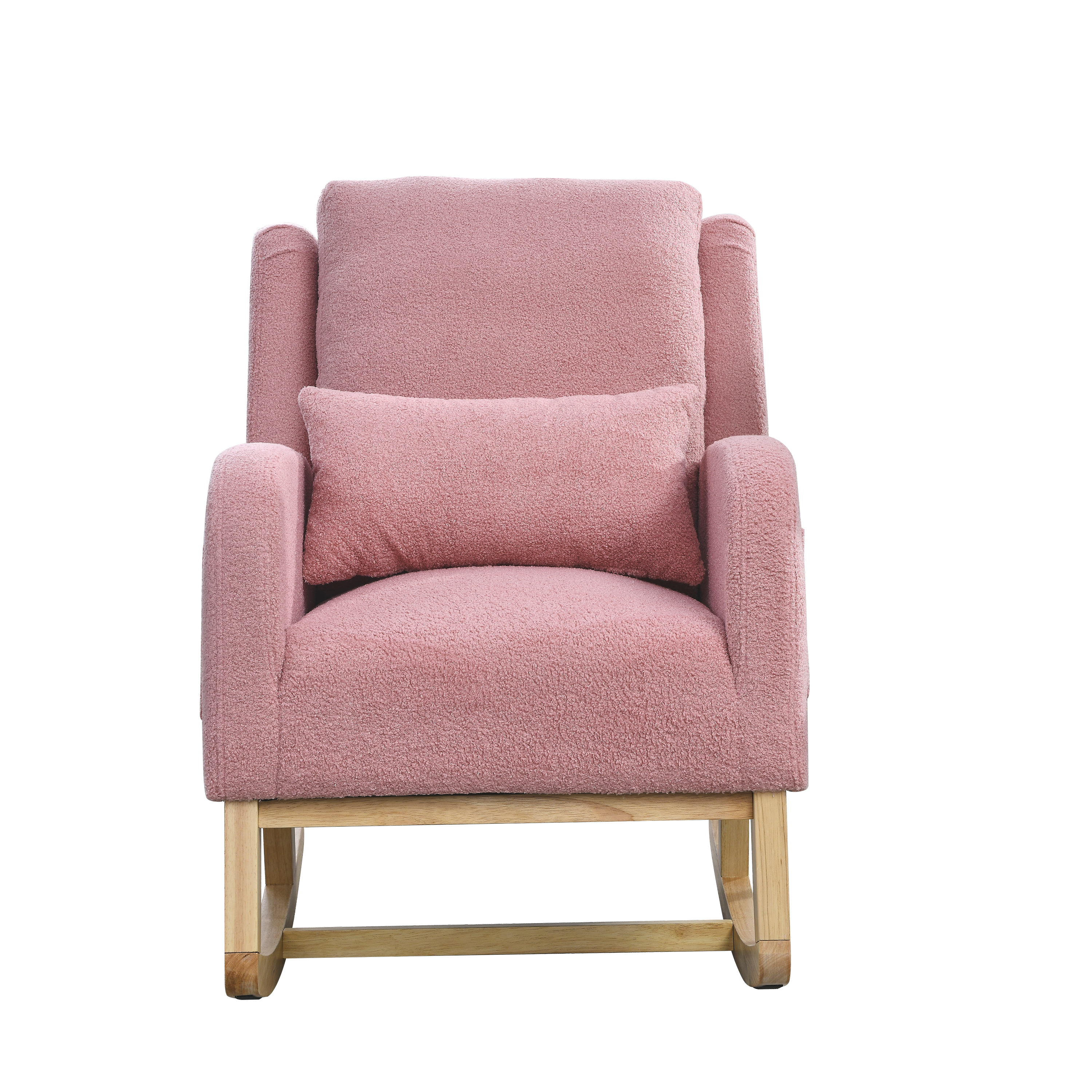 Alt View 7. GOODSILO - Modern Accent High Back Living Room Casual Armchair Rocker with Lumbar Pillow & Side Pockets - Pink Teddy.