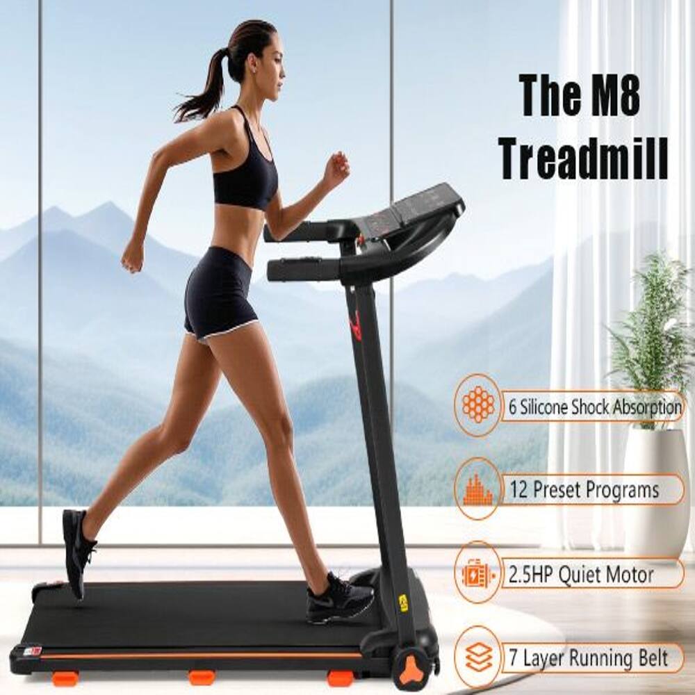 The M8 Treadmill

- 6 Silicone Shock Absorption
- 12 Preset Programs
- 2.5HP Quiet Motor
- 7 Layer Running Belt