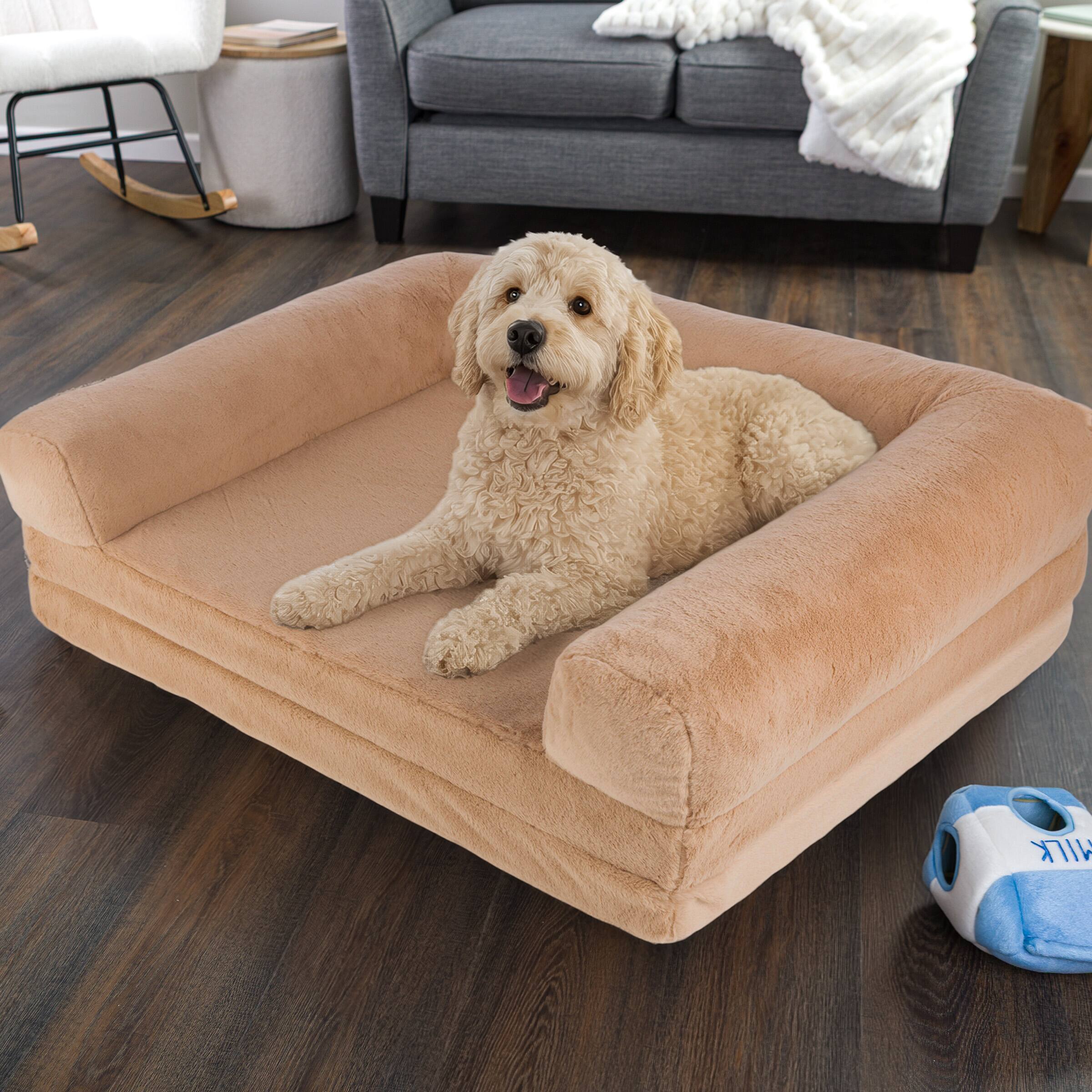 Alt View 6. PetMaker - Human Dog Bed 74” x 41” x 9” Human Sized Dog Bed for Large Dogs and Adults with Supportive Egg Foam and Bolster - Light Brown.