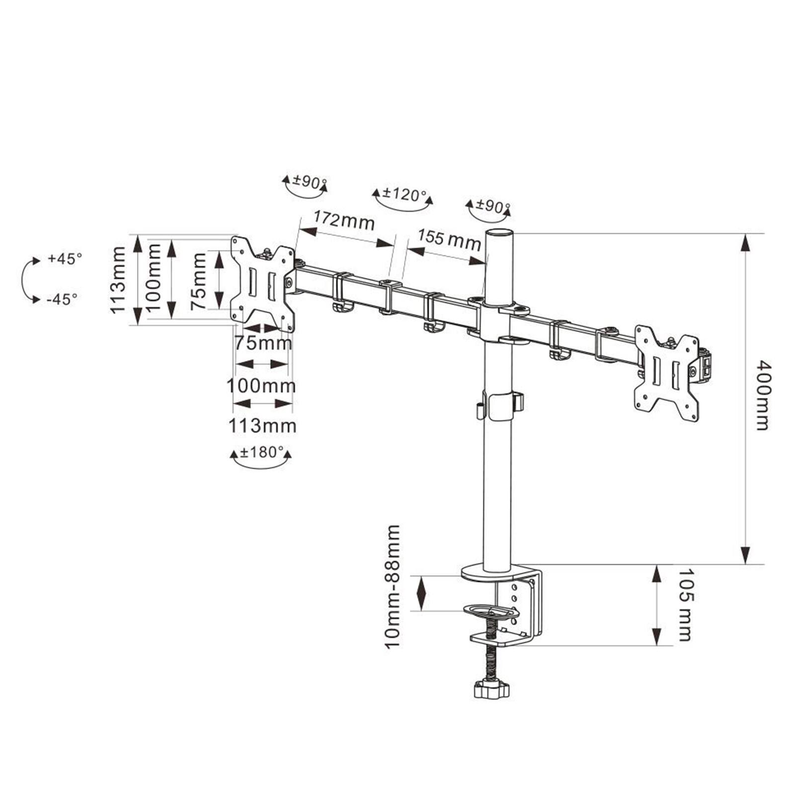 +45° -45° 113mm 100mm 75mm 75mm 100mm 113mm 172mm 155mm 10mm-88mm 105mm 400mm