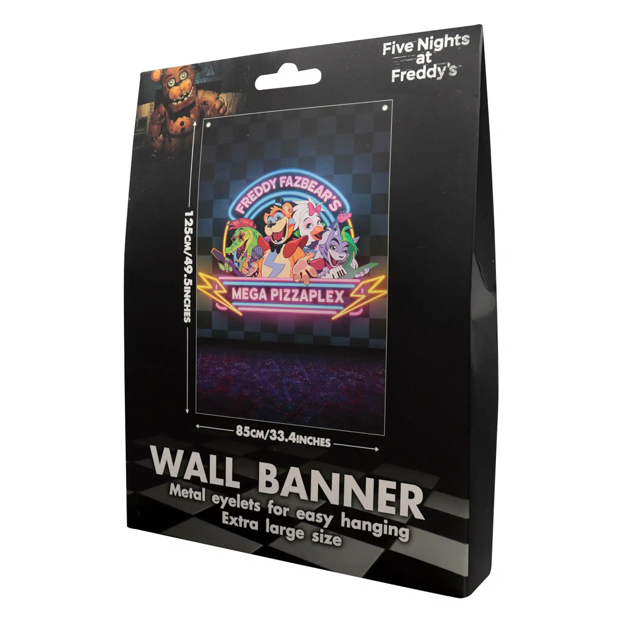 A Five Nights at Freddy's S 125cm/49.5inches Freddy Fazbear's S Mega Pizzaplex 85cm/33.4inches Wall Banner Metal eyelets for easy large size hanging