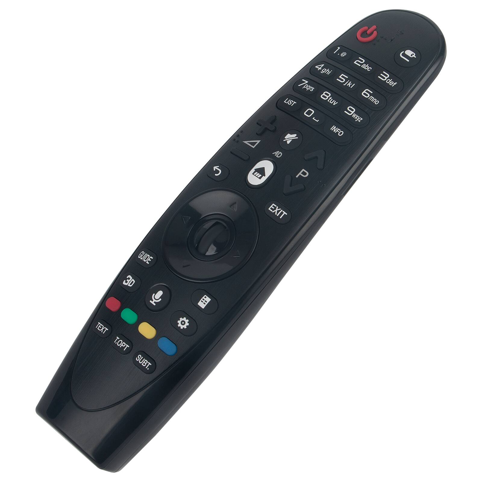 1 2 3  
4 5 6  
7 8 9  
0  

ghi jkl mno  
abc def tuv  

LIST 0-9 INFO  
EXIT  

GUIDE  
3D  
TEXT T.OPT SUBT.  

AD P  

POWER  
TV  
SLEEP  
GUIDE  
EXIT