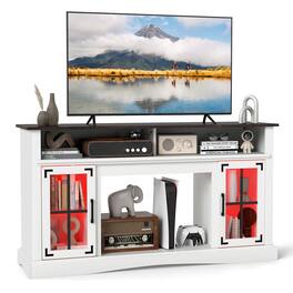 Gymax - TV Stand w/LED Lights & Remote Control Storage Cabinets & Adjustable Shelves - White