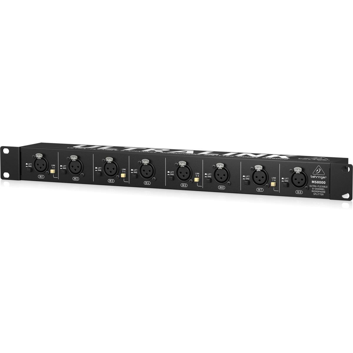UL ULTRALINK M38000 pet.: LIT to 12 20 x at day 55% JK LP! DO H Fat a LIKE NO UF! 1 g UP! WT ing LXX 31 behringer at 74 (V) 36 MS8000 NS IN-6 ULTRA-PLEXIBLE INT 8-CHANNEL NI MICROPHONE SPLITTER