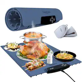 Breetee - WarmPad Pro-Electric Food Warming Mat with 9 Temperature Settings-Roll Up Silicone Heating Mat for Dinner, Party, Events - Blue
