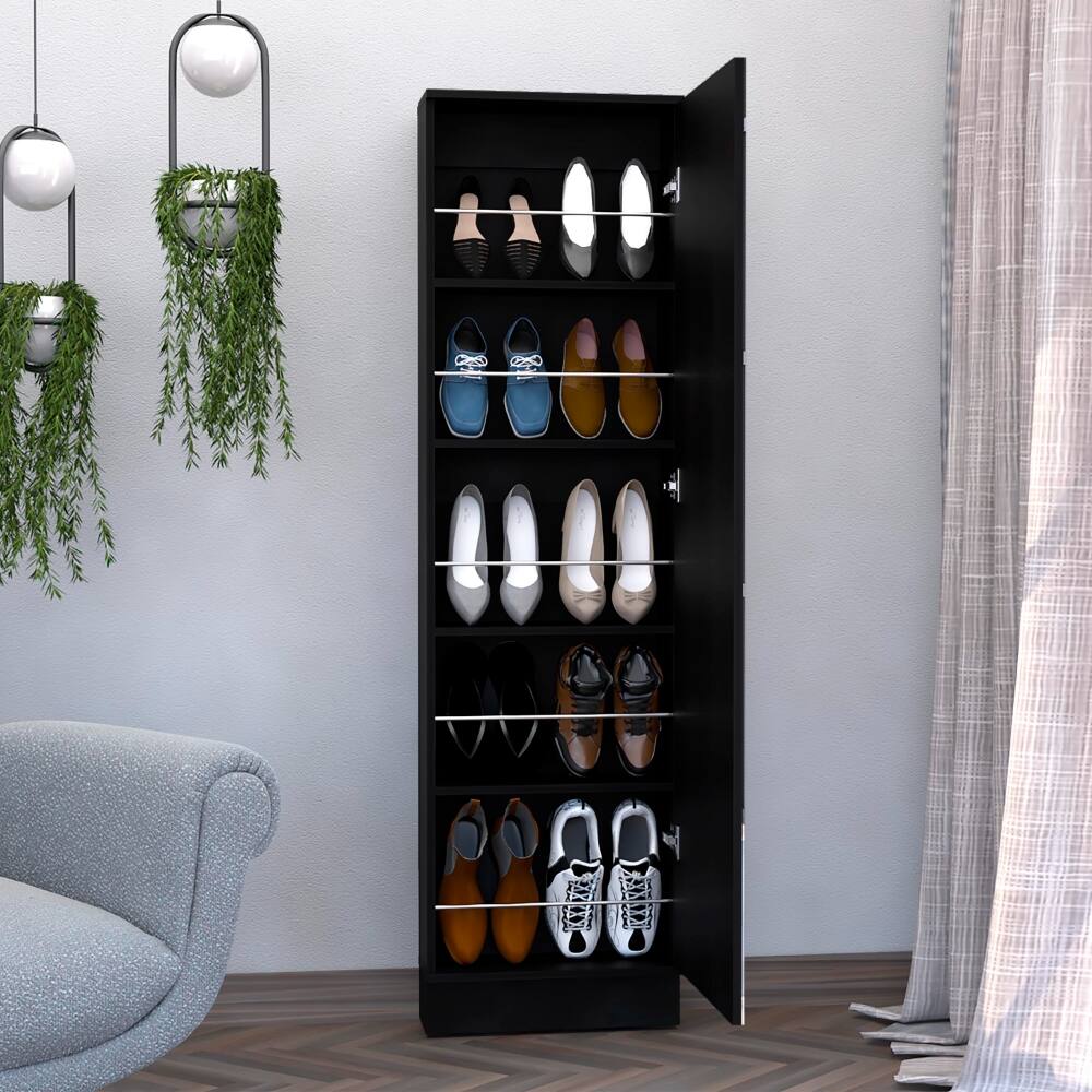 Angle. Loheer - Loheer black mirrored shoe cabinet, Five-Tier Storage, 67 inch tall shoe rack - Black.