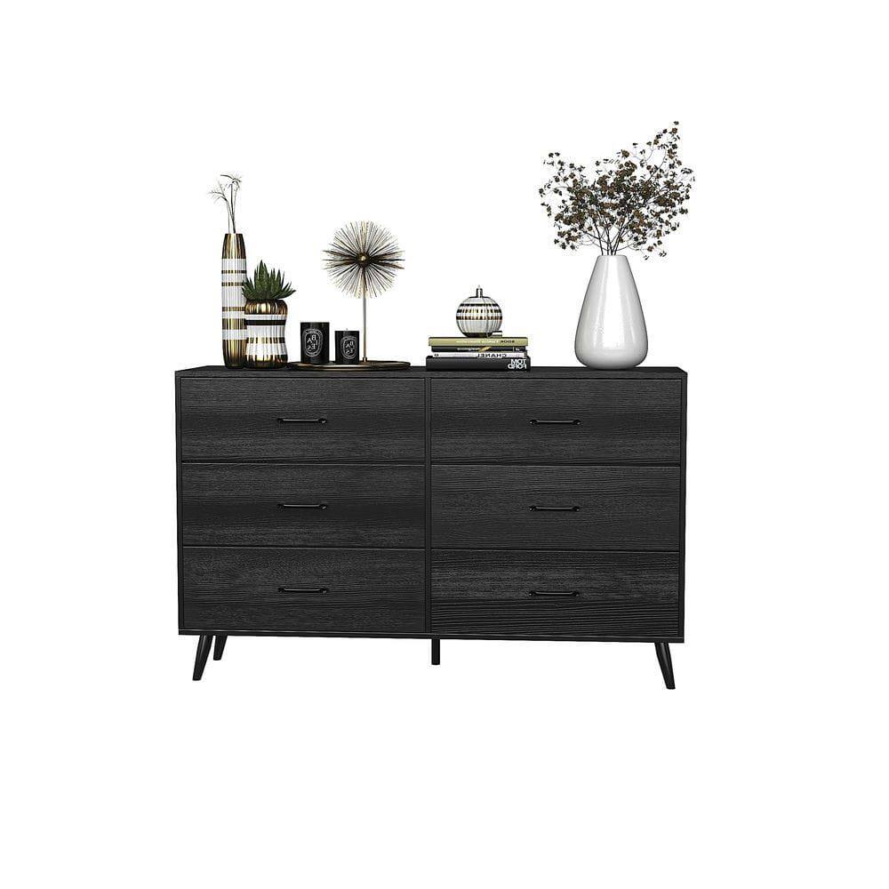 Alt View 3. Kadyn - 6-Drawer Tall Dresser with Fabric Drawers & High Legs, Particle Board - Black - Black.