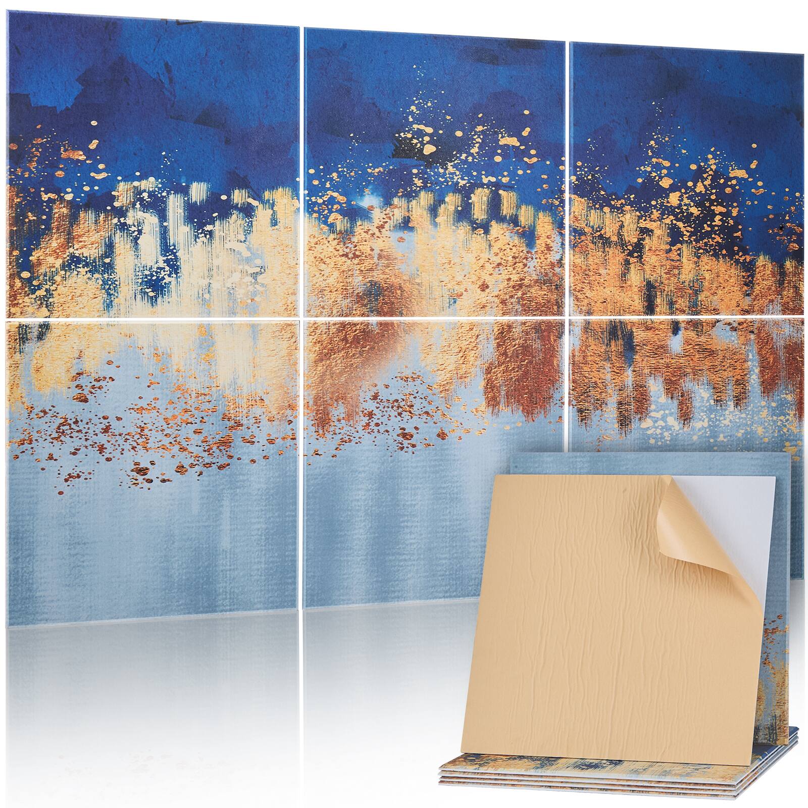 Front. VEVOR - 6 Pack Art Acoustic Panels, 70.87 x 47.24 x 0.4 inch Soundproof Wall Tiles, Self Adhesive Decorative Sound Dampening - Blue;Yellow.