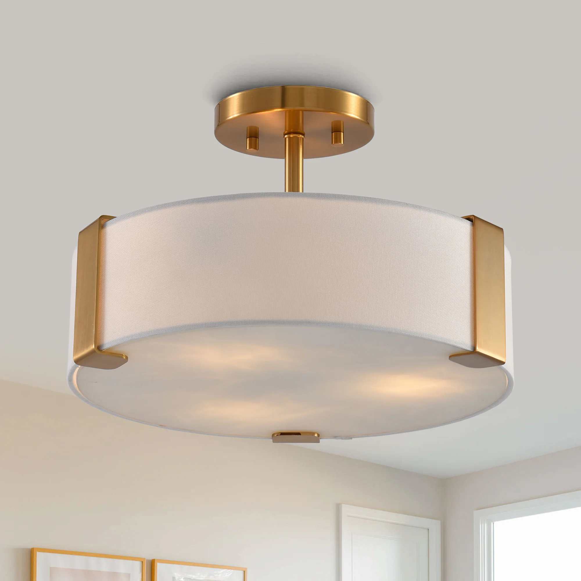 Front. Parrot Uncle - 14” Gold Semi-Flush Mount Ceiling Light - Gold.