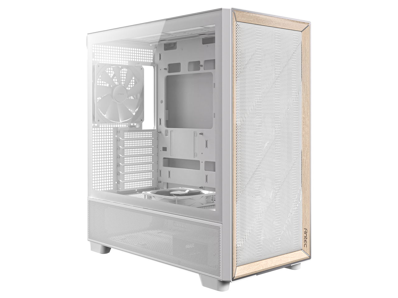 Alt View 7. Antec - Antec FLUX Wood White, 5 PWM Fans, High-Airflow Front, Type-C, 420mm Radiator, Up to 9 Fans, Mid-Tower E-ATX Case - White.