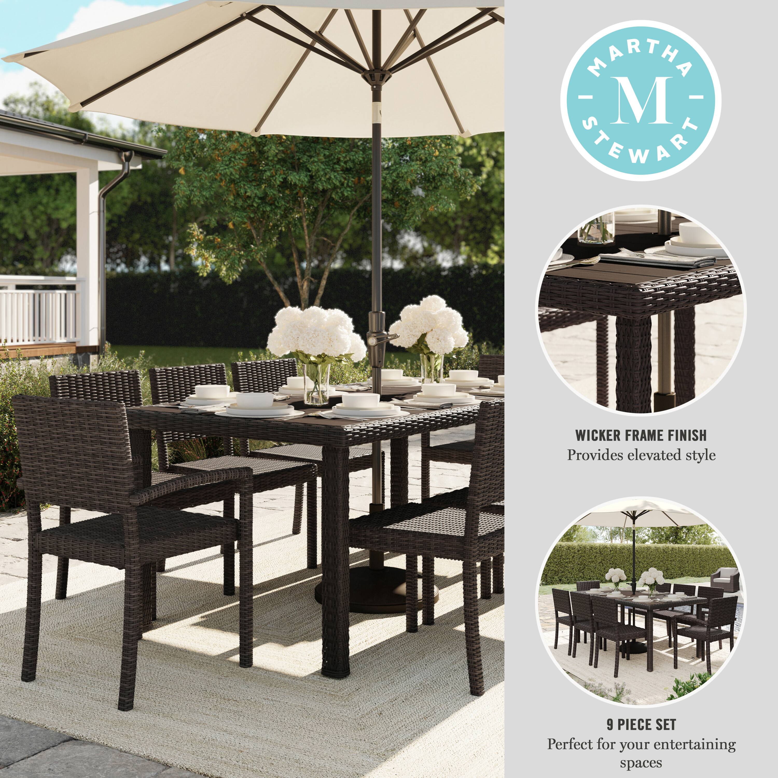MARTHA STEWART

WICKER FRAME FINISH  
Provides elevated style

9 PIECE SET  
Perfect for your entertaining spaces