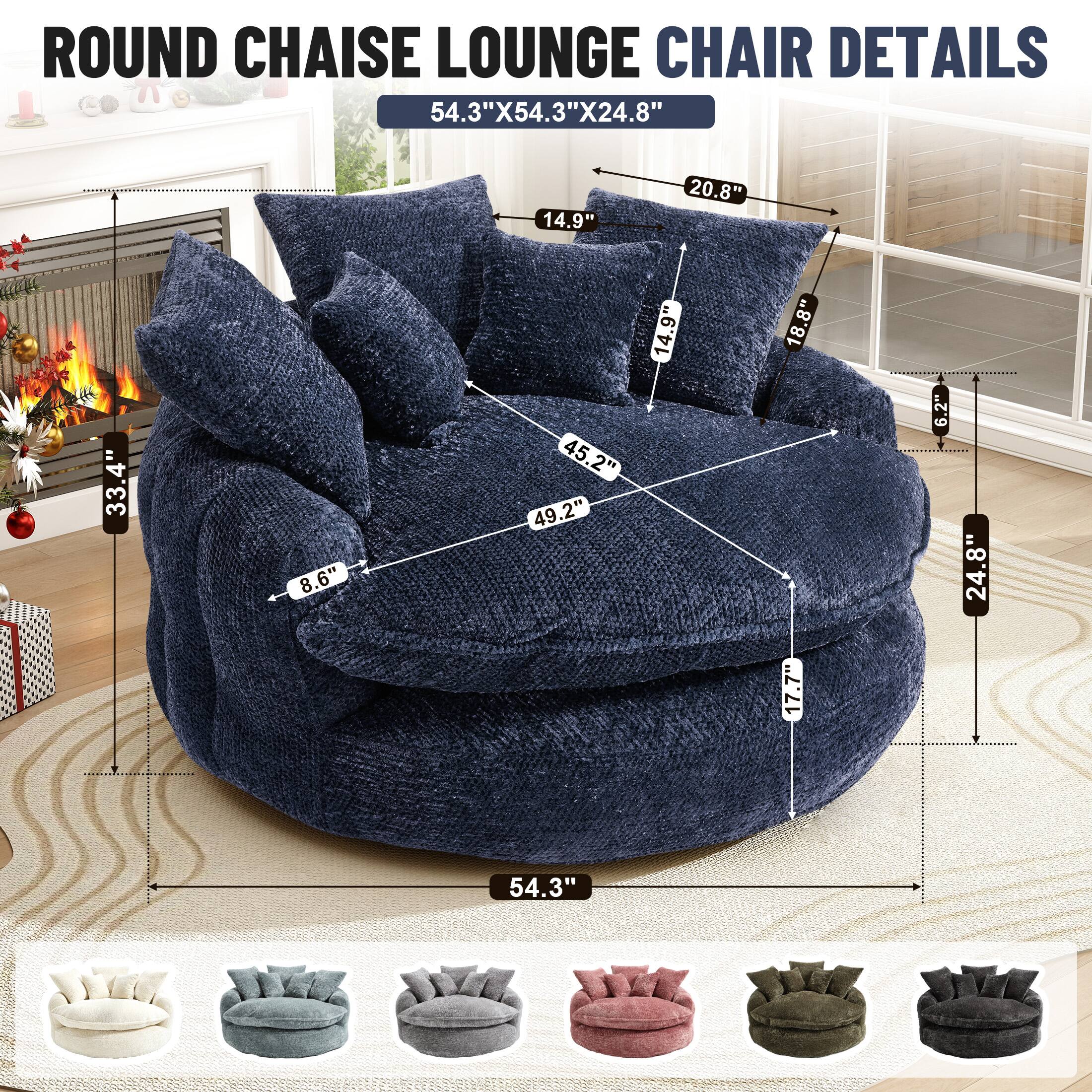 ROUND CHAISE LOUNGE CHAIR DETAILS  
54.3"X54.3"X24.8"  
- 54.3"  
- 14.9"  
- 20.8"  
- 33.4"  
- 8.6"  
- 45.2"  
- 49.2"  
- 14.9"  
- 18.8"  
- 17.7"  
- 6.2"  
- 24.8"  
- 54.3"
