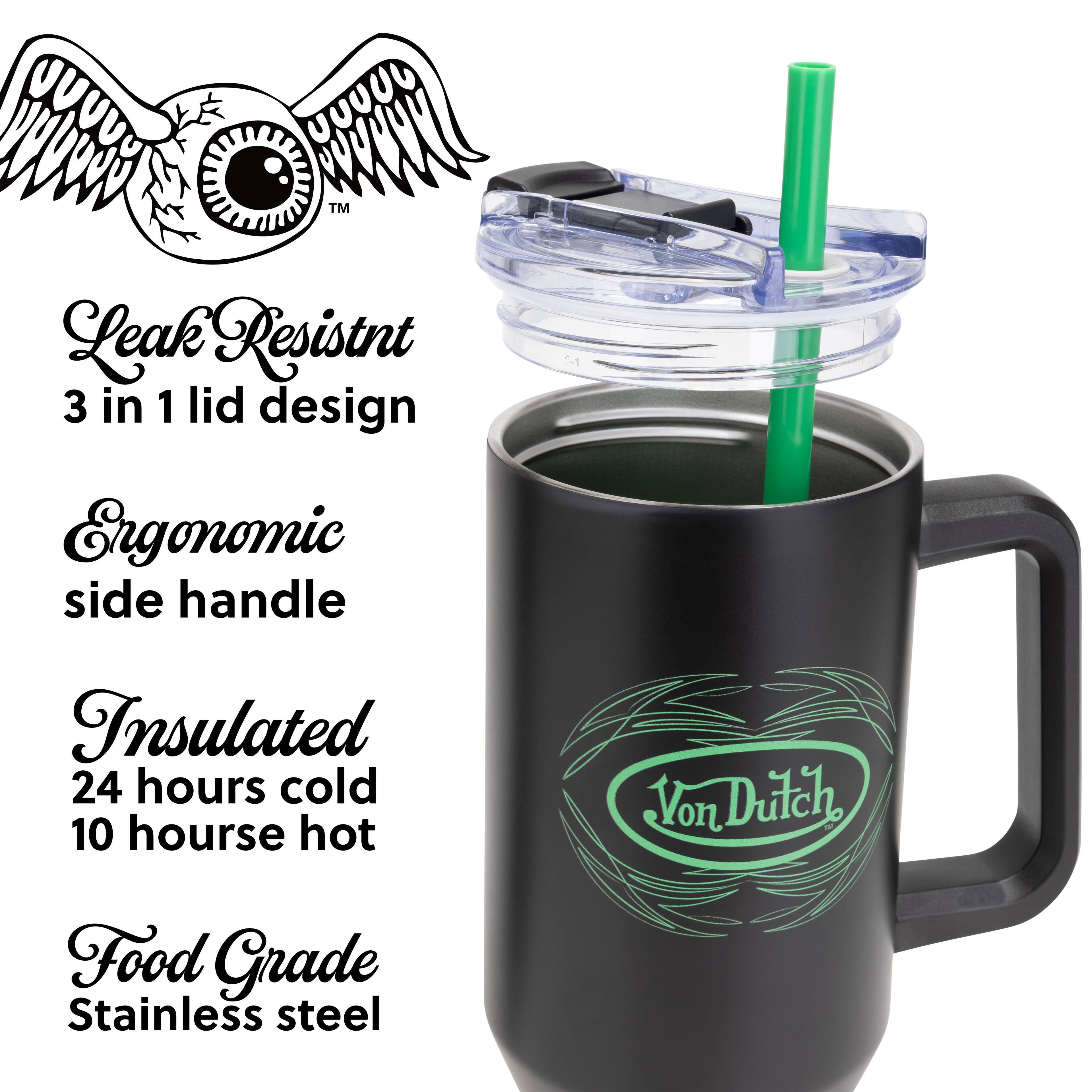 Leak Resistant  
3 in 1 lid design  
Ergonomic side handle  
Insulated  
24 hours cold  
10 hours hot  
Food Grade Stainless steel