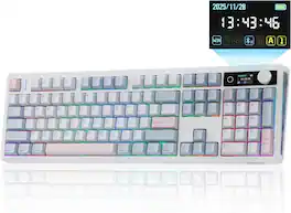 EPOMAKER - TH108 V2 PRO Full Size Mechanical Keyboard with Screen&Knob (Sea Salt Silent) - Blue