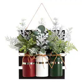 BreeBe - 5" 3 Piece Hanging Mason Jar Christmas Arrangement - Red