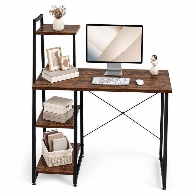 Alt View 5. WELLFOR - 39.5" Computer Desk with Shelves and 3-Tier Storage Bookshelf, Laptop PC Work Table Writing Desk for Small Spaces - Brown.
