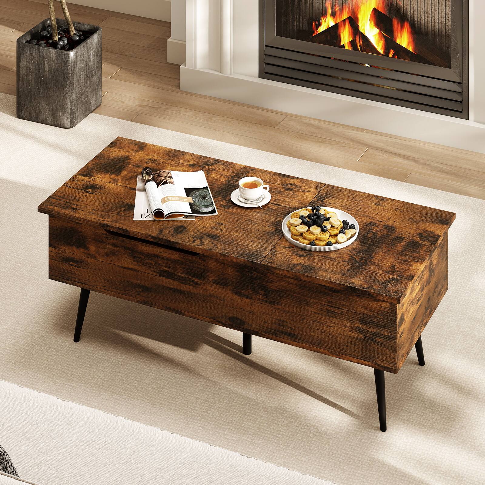 Alt View 4. Costway - Costway Lift Top Coffee Table w/ Storage Multi-Functional Home Center Accent Table for Living Room - Rustic Brown.