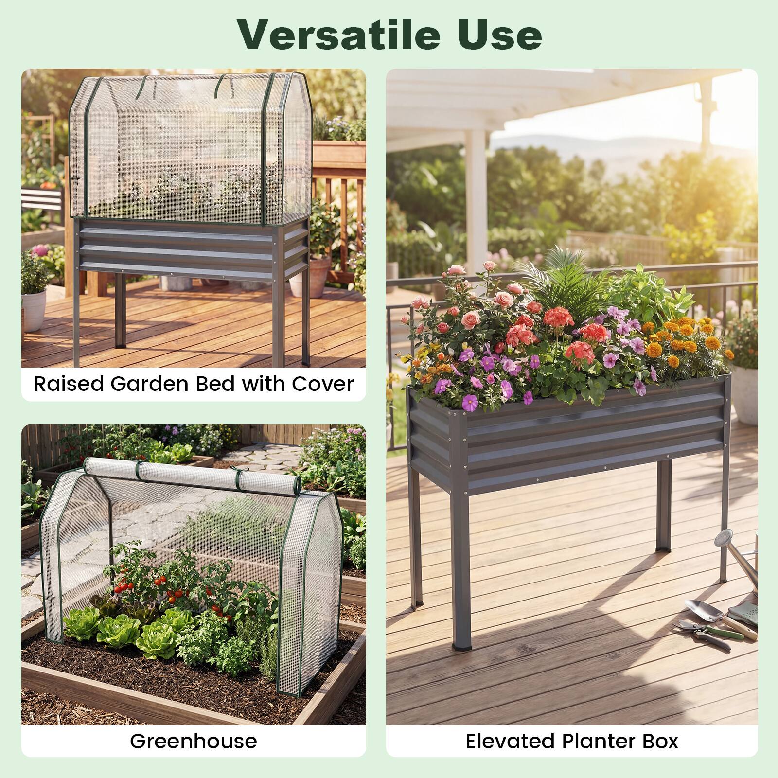Versatile Use

- Raised Garden Bed with Cover
- Greenhouse
- Elevated Planter Box