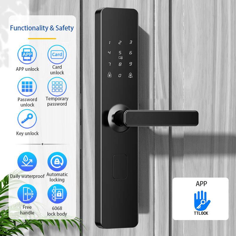Functionality & Safety:

- APP unlock
- Card unlock
- Password unlock
- Temporary password
- Key unlock
- Daily waterproof
- Automatic locking
- Free handle
- 6068 lock body

APP: TTLOCK