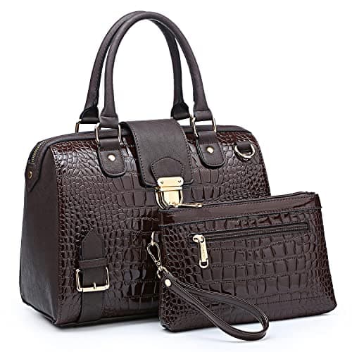 DORLUKFU - Women Barrel Handbags Fashion Satchel Bags Top Handle Shoulder Purses Vegan Leather Work Tote - Crocodile Coffee