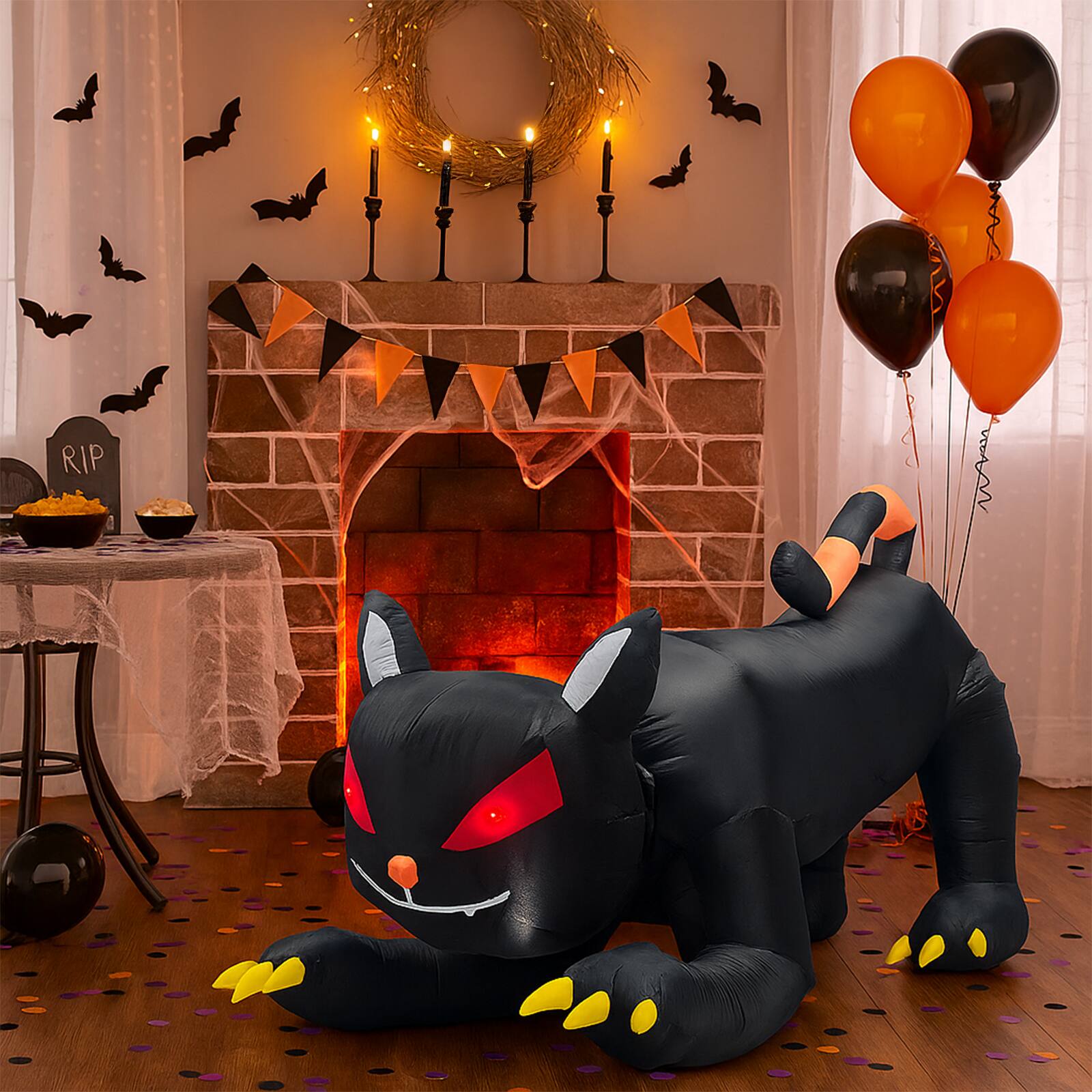 Alt View 7. Sunoyar - 6.5ft Halloween Inflatable Animated Black Cat with LED Lights - Black.