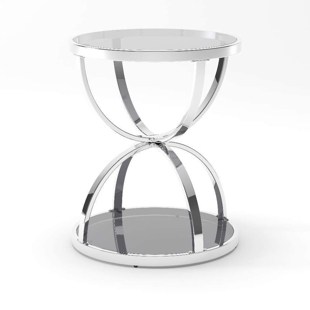 Alt View 1. Loheer - Loheer 19.69" Modern Glass Side Table, 2 Tier Silver Round Coffee Table, Chrome Finish Nightstand for Living Room - Silver.