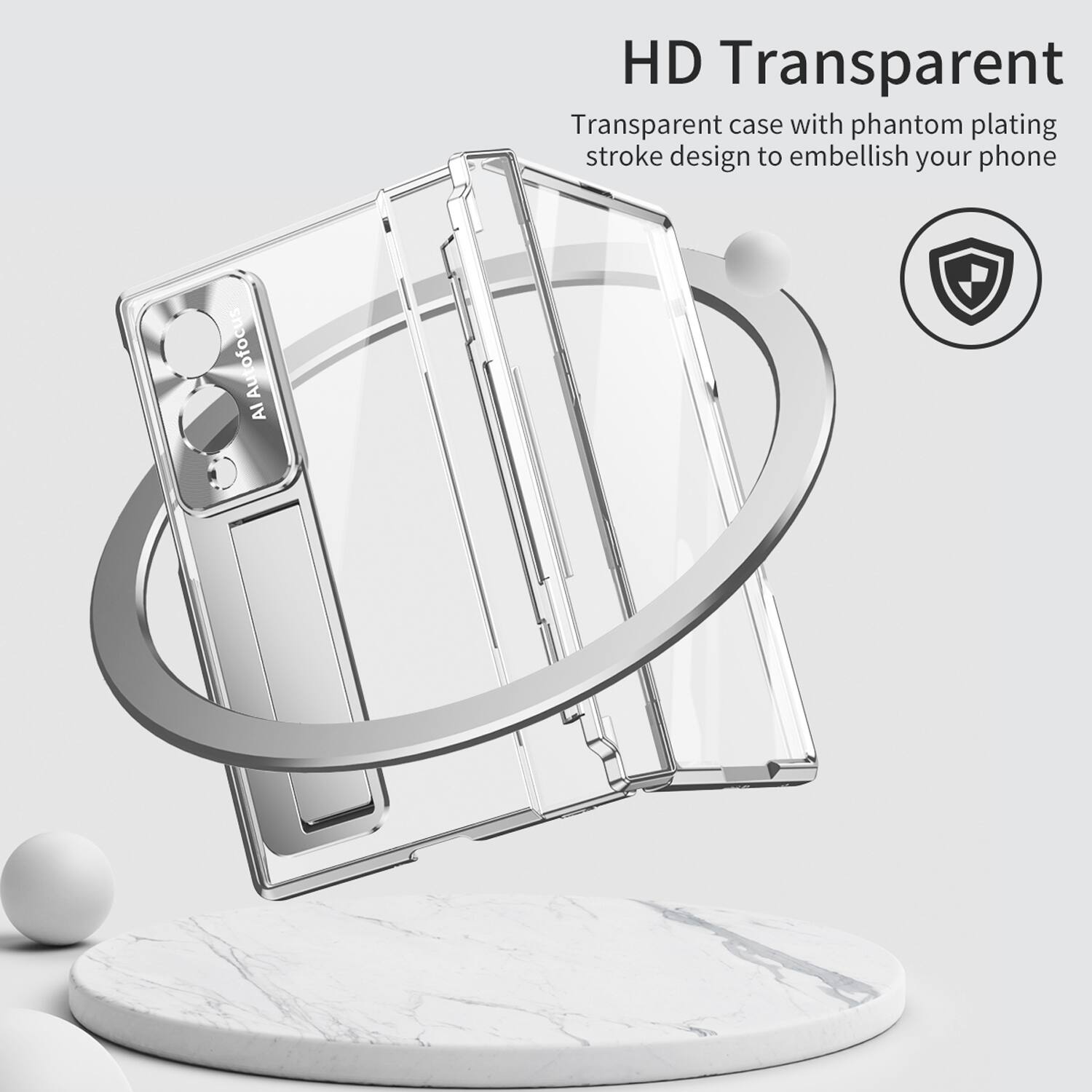 HD Transparent  
Transparent case with phantom plating stroke design to embellish your phone