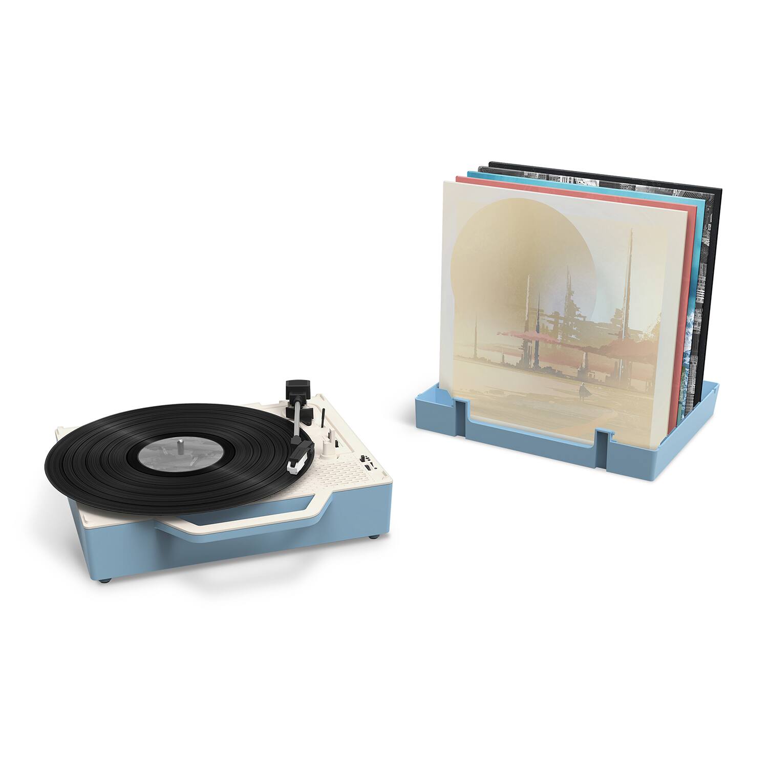 Alt View Zoom 13. Victrola - Re-Spin Sustainable Bluetooth Suitcase Record Player - Light Blue.