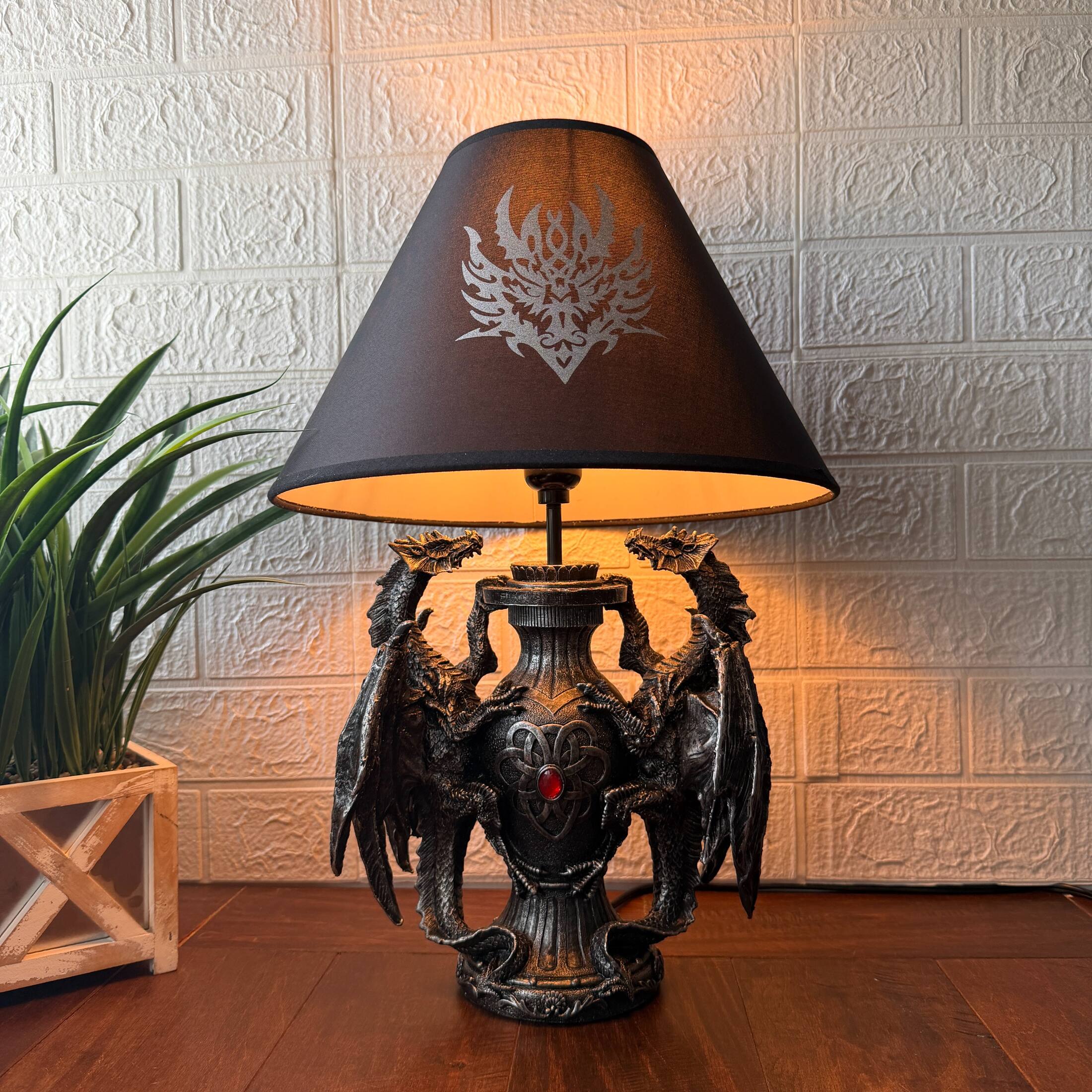 Alt View 4. Zeckos - Gothic Guardians of Light Medieval Dragons Table Lamp - Black.