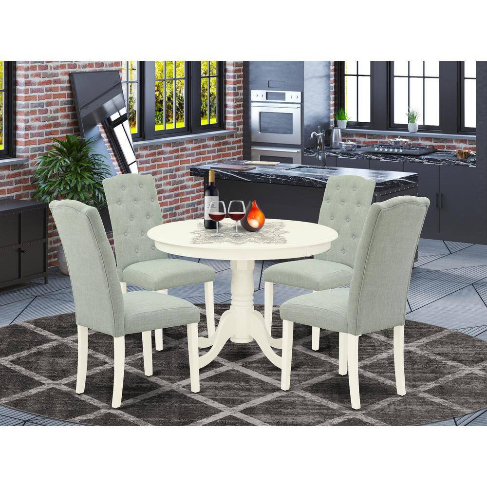 Left. East West Furniture - Dining Room Set Linen White - Brown.