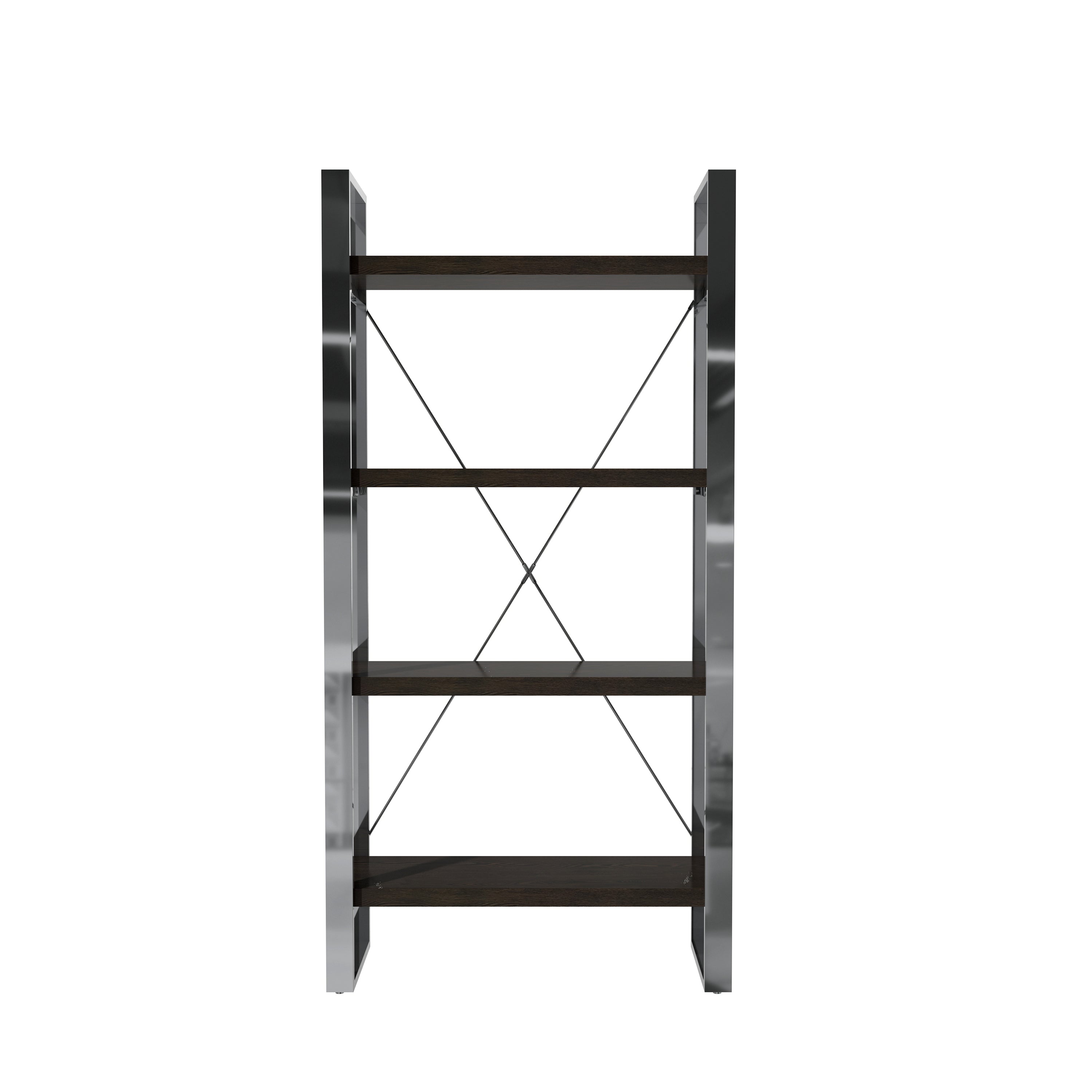 Front. Boyel Living - 70.87 in. Tall 4-Layer Vertical Stainless Steel Silver Storage Rack Bookshelf Bookcase - Brown+Silver.