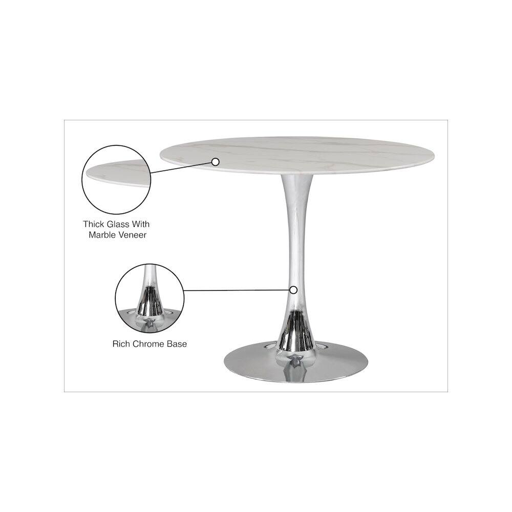 Thick Glass With Marble Veneer  
Rich Chrome Base